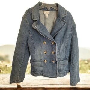 Vintage Ann Taylor LOFT Blue Button Down Denim Jean Jacket Size 10 Petite